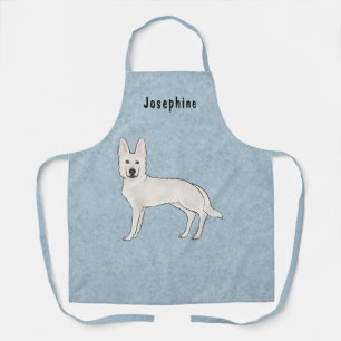 White Swiss Shepherd White GSD Cute Dog With Name Apron