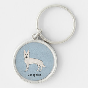 White Swiss Shepherd White GSD Cute Dog With Name Key Ring