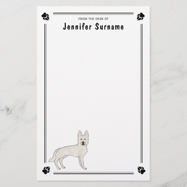 White Swiss Shepherd White GSD Cute Dog With Text Stationery (Front)