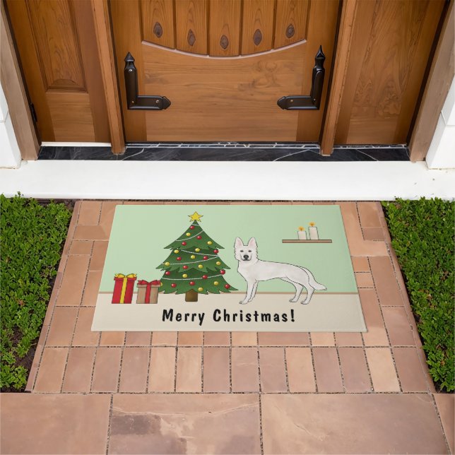 White Swiss Shepherd White GSD Dog Christmas Tree Doormat (Outdoor)