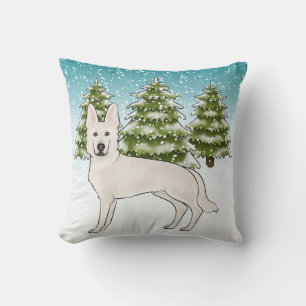 White Swiss Shepherd White GSD Dog Winter Forest Cushion