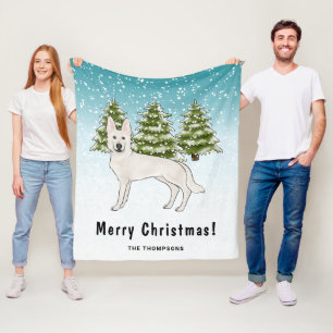 White Swiss Shepherd White GSD Dog Winter Forest Fleece Blanket