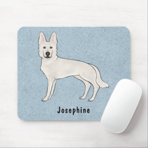 White Swiss Shepherd White GSD Dog With Name Blue Mouse Mat