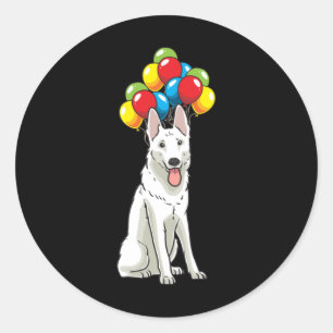 White Swiss Shepherd with Ballons Gift Classic Round Sticker