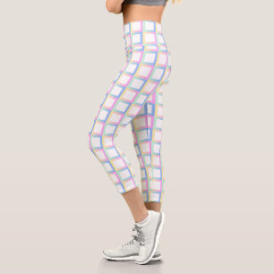 White Symmetric Chequered Gradient Pattern Frames Capri Leggings