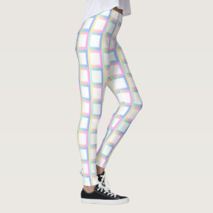 White Symmetric Chequered Gradient Pattern Frames Leggings