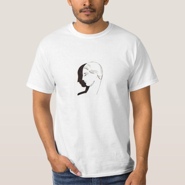 White t-shirt with Art Deco style face (Front)