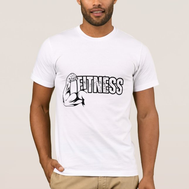 white T-shirt with fitness design (Front)