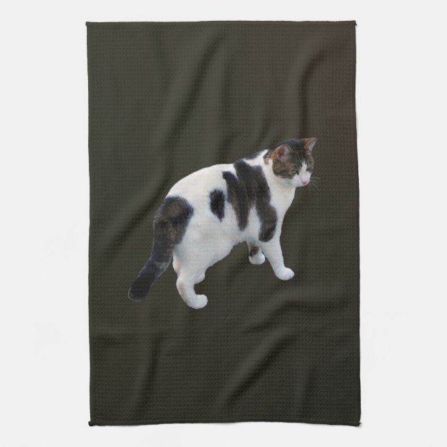 White Tabby With Dark Patches Tea Towel (Vertical)