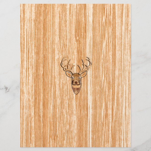 White Tail Buck Deer Head Wood Grain Style (Front)