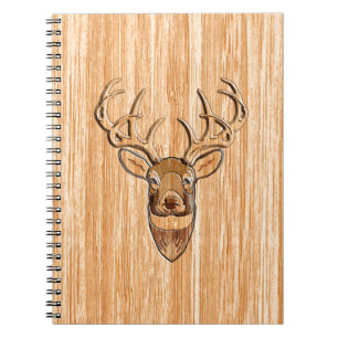 White Tail Buck Deer Head Wood Grain Style Notebook