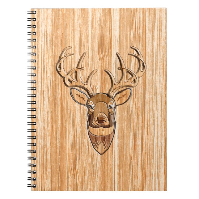 White Tail Buck Deer Head Wood Grain Style Notebook (Front)