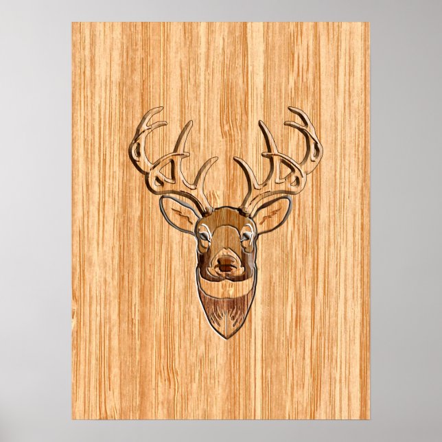 White Tail Buck Deer Head Wood Grain Style Poster (Front)