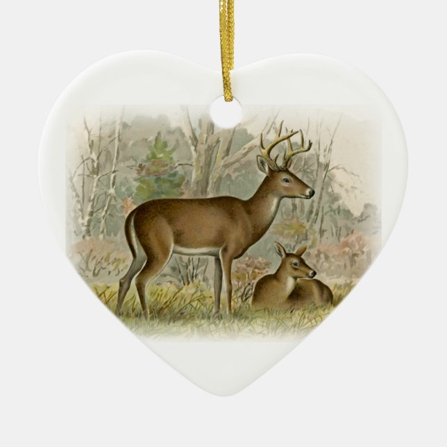 White Tail Deer Buck - Doe Ceramic Tree Decoration (Front)
