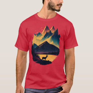 White Tail Deer Buck Sunset Mountain T-Shirt