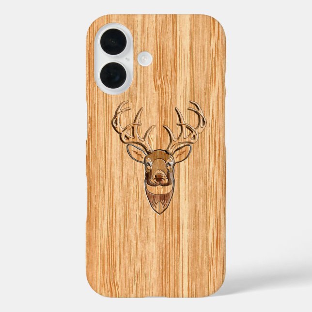 White Tail Deer Buck Wood Grain Style Design Case-Mate iPhone Case (Back)
