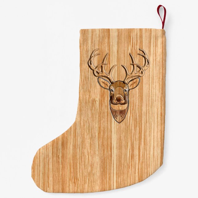 White Tail Deer Buck Wood Grain Style Design Small Christmas Stocking (Back)