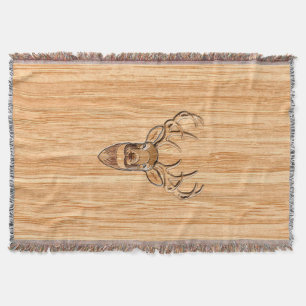 White Tail Deer Buck Wood Grain Style Design Throw Blanket