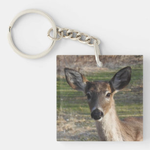 White Tail Deer Close Up Key Ring