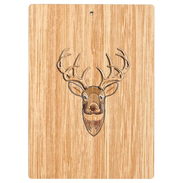 White Tail Deer Head Blond Wood Grain Style Clipboard (Back)