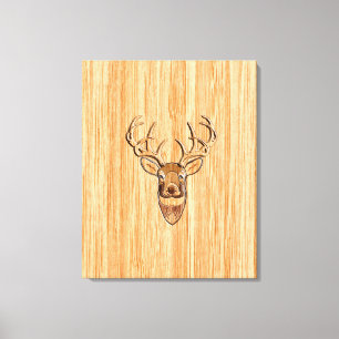 White Tail Deer Head Blonde Wood Grain Style Canvas Print