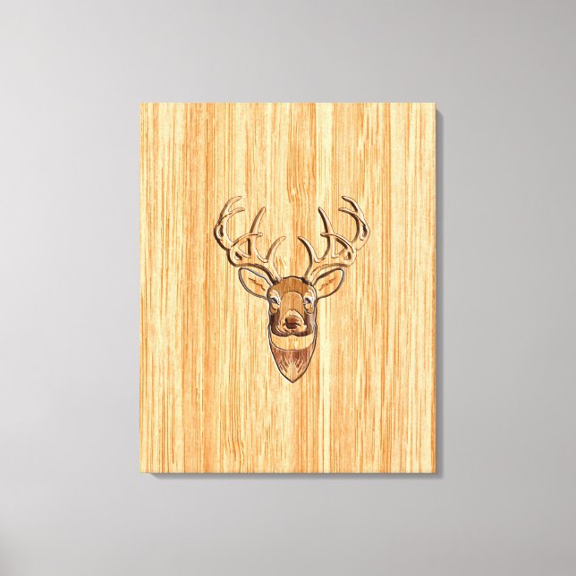 White Tail Deer Head Blonde Wood Grain Style Canvas Print (Front)