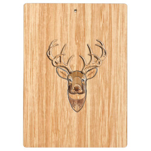 White Tail Deer Head Blonde Wood Grain Style Clipboard