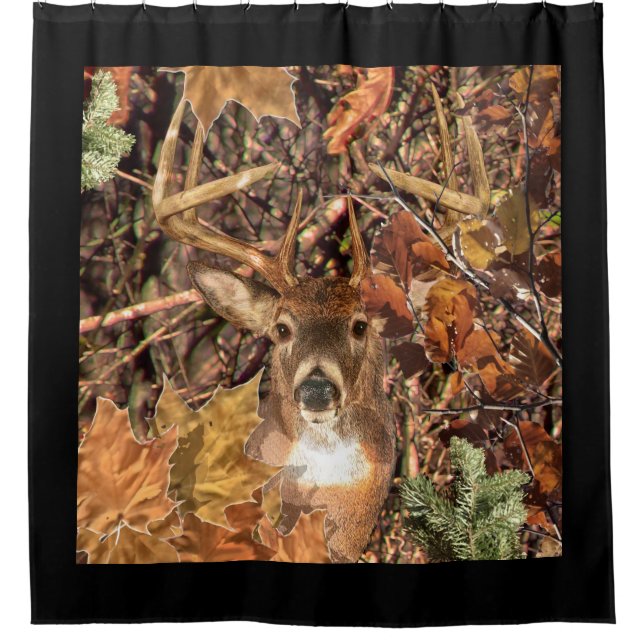 White Tail Deer Head Fall Energy Spirited on a Shower Curtain (Front)