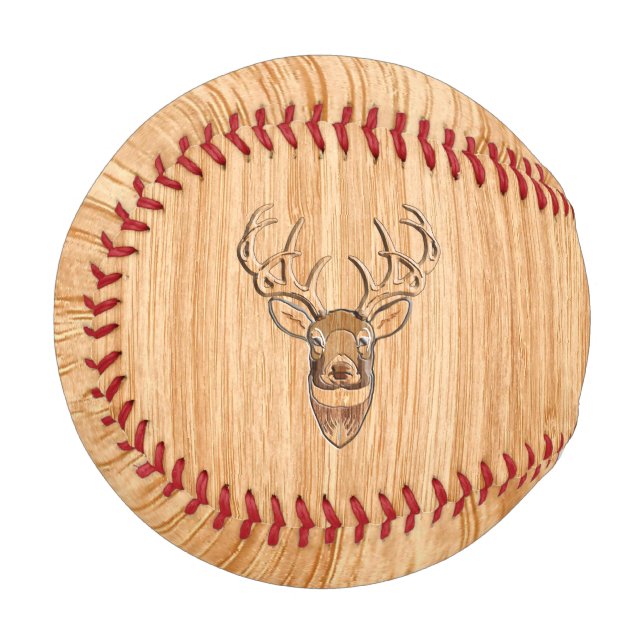 White Tail Deer Head Trophy Wood Grain Style Baseball (Front Left)
