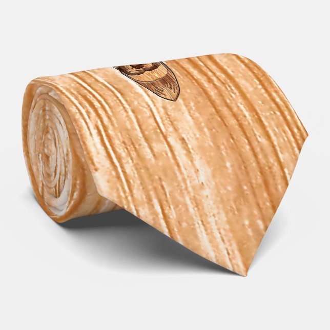 White Tail Deer Head Trophy Wood Grain Style Tie (Rolled)