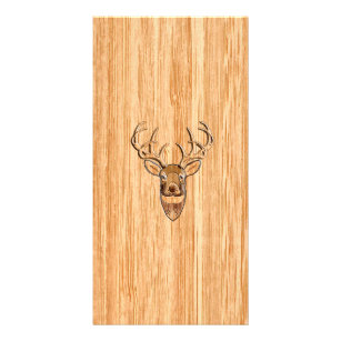 White Tail Deer Head Wood Grain Background Card