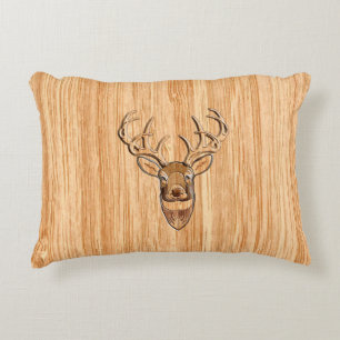 White Tail Deer Head Wood Grain Decor Decorative Cushion
