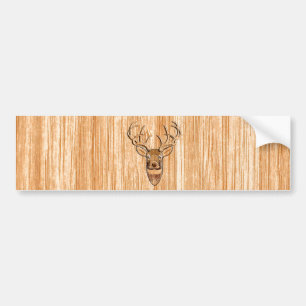 White Tail Deer Head Wood Grain Design Bumper Sticker