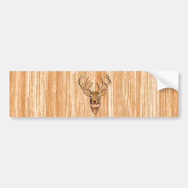 White Tail Deer Head Wood Grain Design Bumper Sticker (Front)