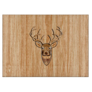 White Tail Deer Head Wood Grain Design Cutting Board