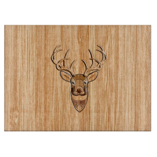 White Tail Deer Head Wood Grain Design Cutting Board (Front)