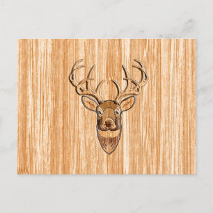 White Tail Deer Head Wood Grain Design Postcard