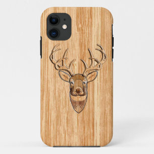 White Tail Deer Head Wood Grain Style Decor iPhone 11 Case