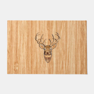 White Tail Deer Head Wood Grain Style Display Doormat