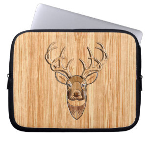White Tail Deer Head Wood Grain Style Laptop Sleeve