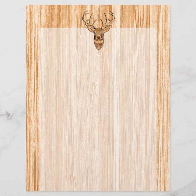 White Tail Deer Head Wood Inlay Grain Style Decor (Front)