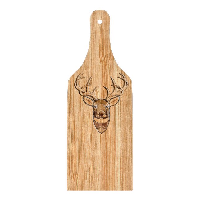 White Tail Deer Head Wood Inlay Grain Style Decor Cutting Board (Front)
