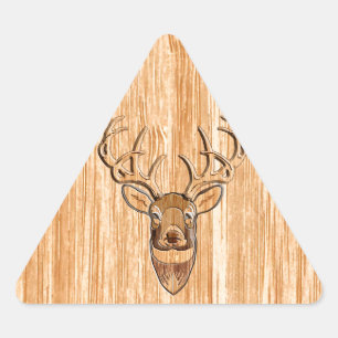 White Tail Deer Head Wood Inlay Grain Style Triangle Sticker