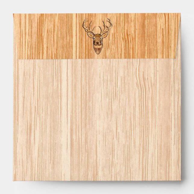 White Tail Deer Head Wood Inlay Style Envelope (Back (Top Flap))