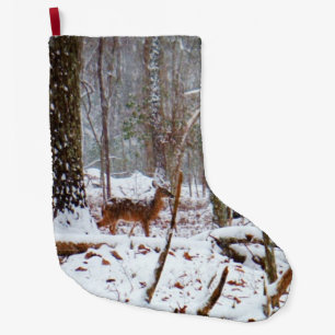 White Tail deer in Snow Large Christmas Stocking