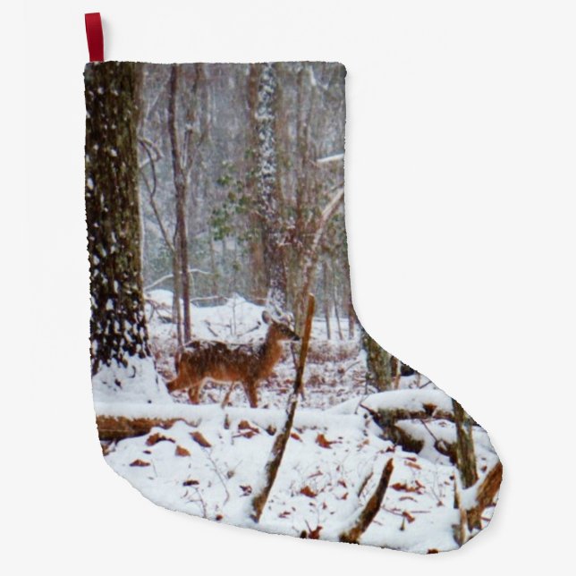 White Tail deer in Snow Large Christmas Stocking (Front)