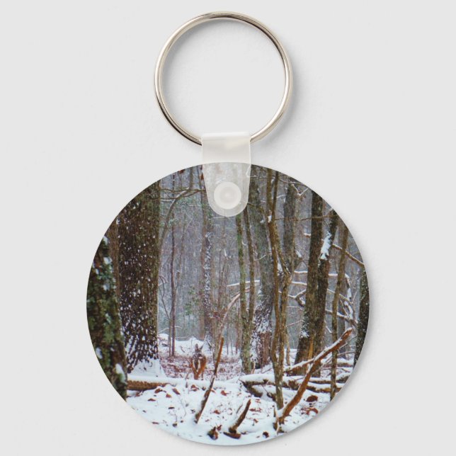 white tail deer in the snow key ring (Front)