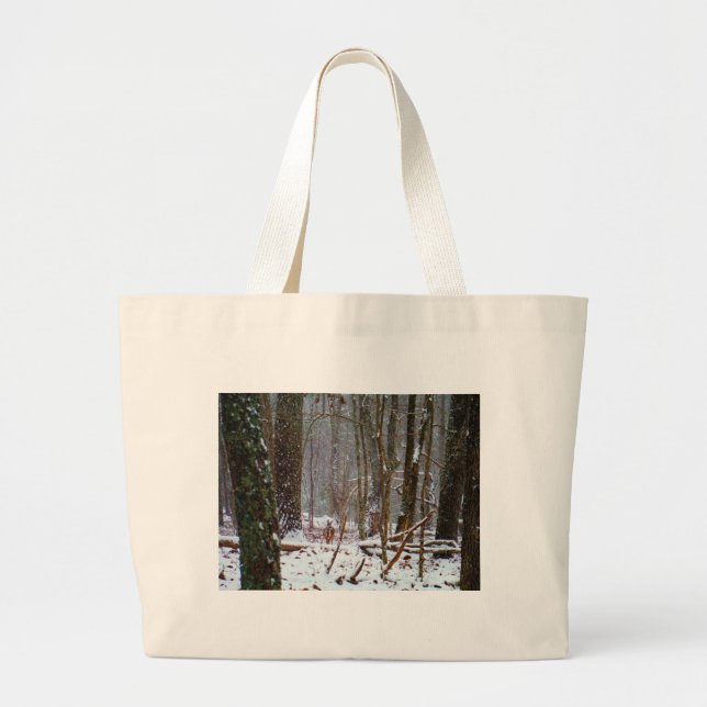 white tail deer in the snow large tote bag (Front)