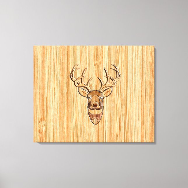 White Tail Deer Wood Grain Style Graphic Canvas Print (Front)