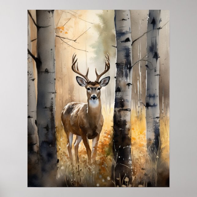 White Tail Deer Woodland Animal Art Print poster (Front)